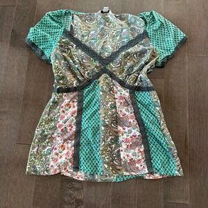 Next Womens Boho Patchwork Babydoll Hippie Lace Feminine Paisley 90s Green UK 14